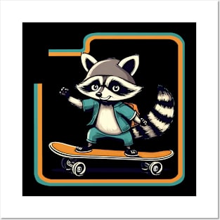 Raccoon skateboarding Posters and Art